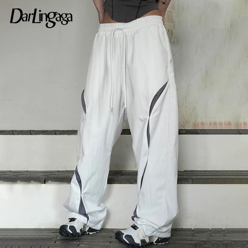 

Darlingaga Streetwear Patchwork Low Waist Baggy Pants Sweatpants Tech Sporty Chic Casual Hip Hop Women Trousers Contrast Outfits