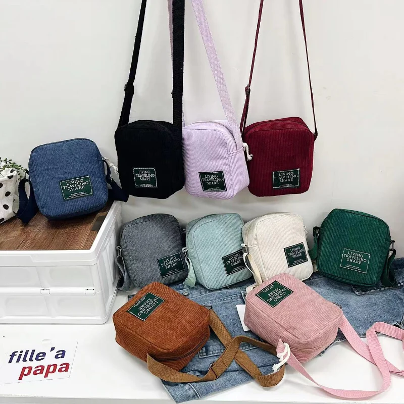 

New Women Fashion Shoulder Bags Corduroy Tote Bag Ladies Casual Messenger Bag Mini Canvas Small Square Bag High Quality Handbag
