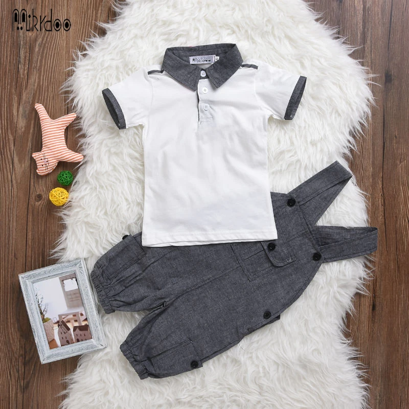 2021 Hot selling baby boy clothes fashion Infant Gentleman style Long sleeve T-shirt+Overalls 2pcs newborn clothing set |