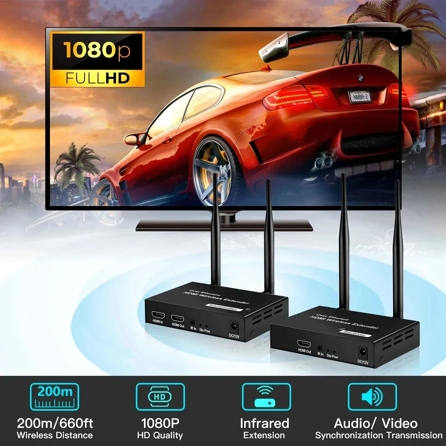 Беспроводной удлинитель HDMI 200 м 1080P передающий экран общий дисплей с поддержкой