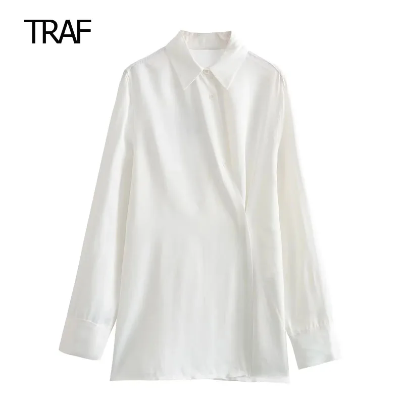 

Модная женская блузка TRAF, Осенний Топ с длинным рукавом, белая рубашка, офисная одежда для женщин, профессиональная хлопковая рубашка, красивые блузки