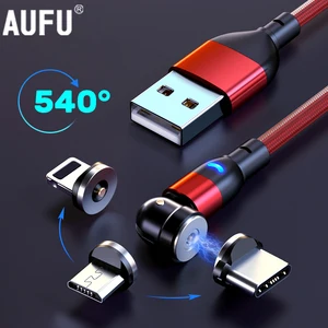 aufu 540 degrees rotating magnetic cable micro usb type c phone cable for iphone11 pro xs max samsung xiaomi usb cord wire cable free global shipping