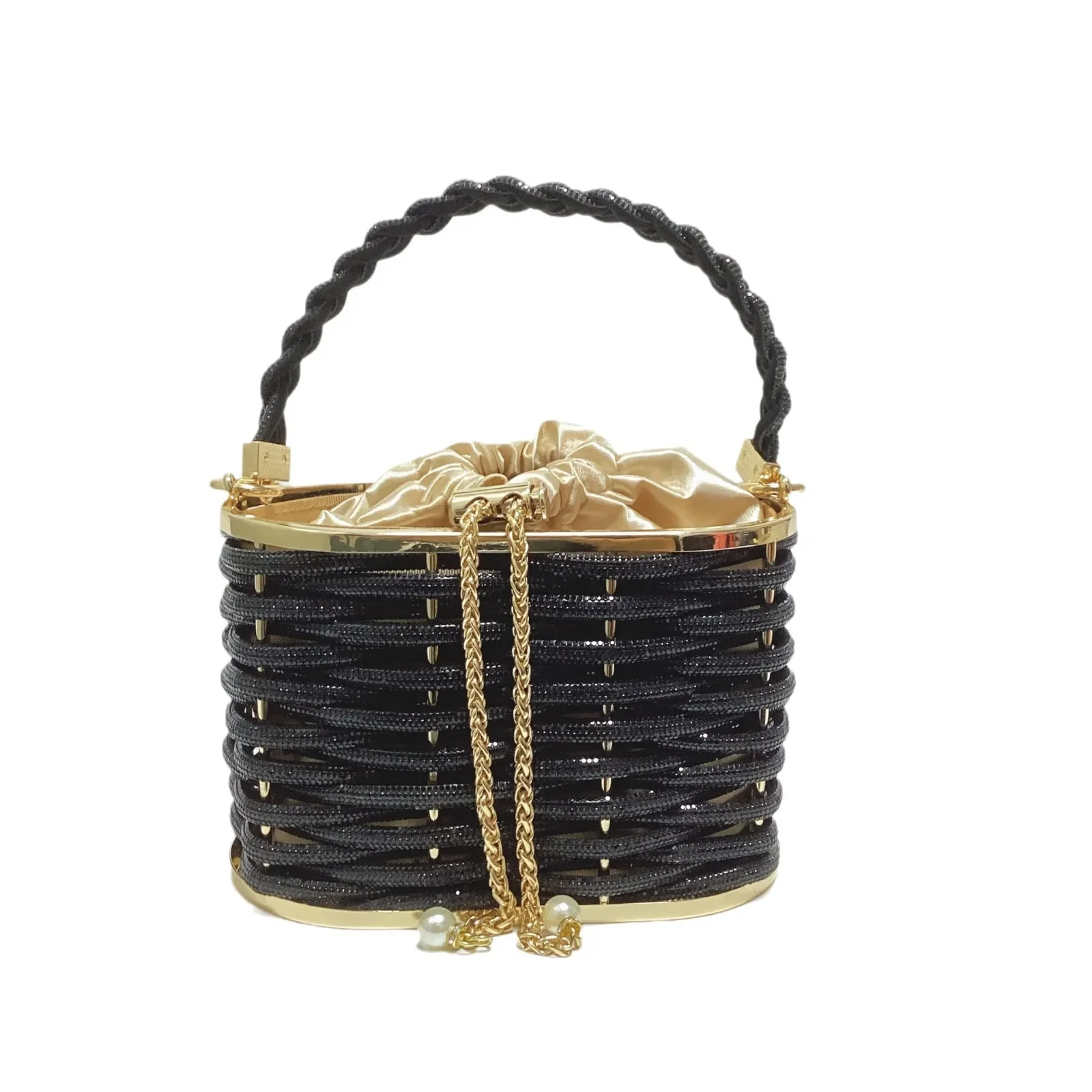 

Metallic Shiny Pearl Rhinestone Chain Evening Bags Women's Basket Shoulder Bag Crossbody Tote For Ladies Wedding Party Bags