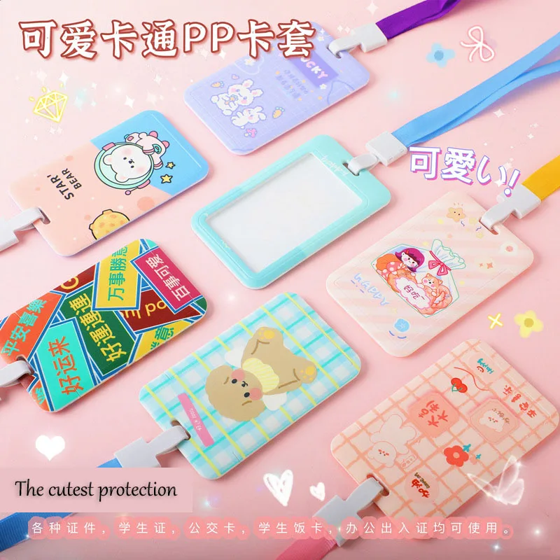 

Girl Cartoon Card Cover Student Card Work Lanyard Permit Protection Shell ID Card Anti-lost Keychain Bus Access Cute Card Holder