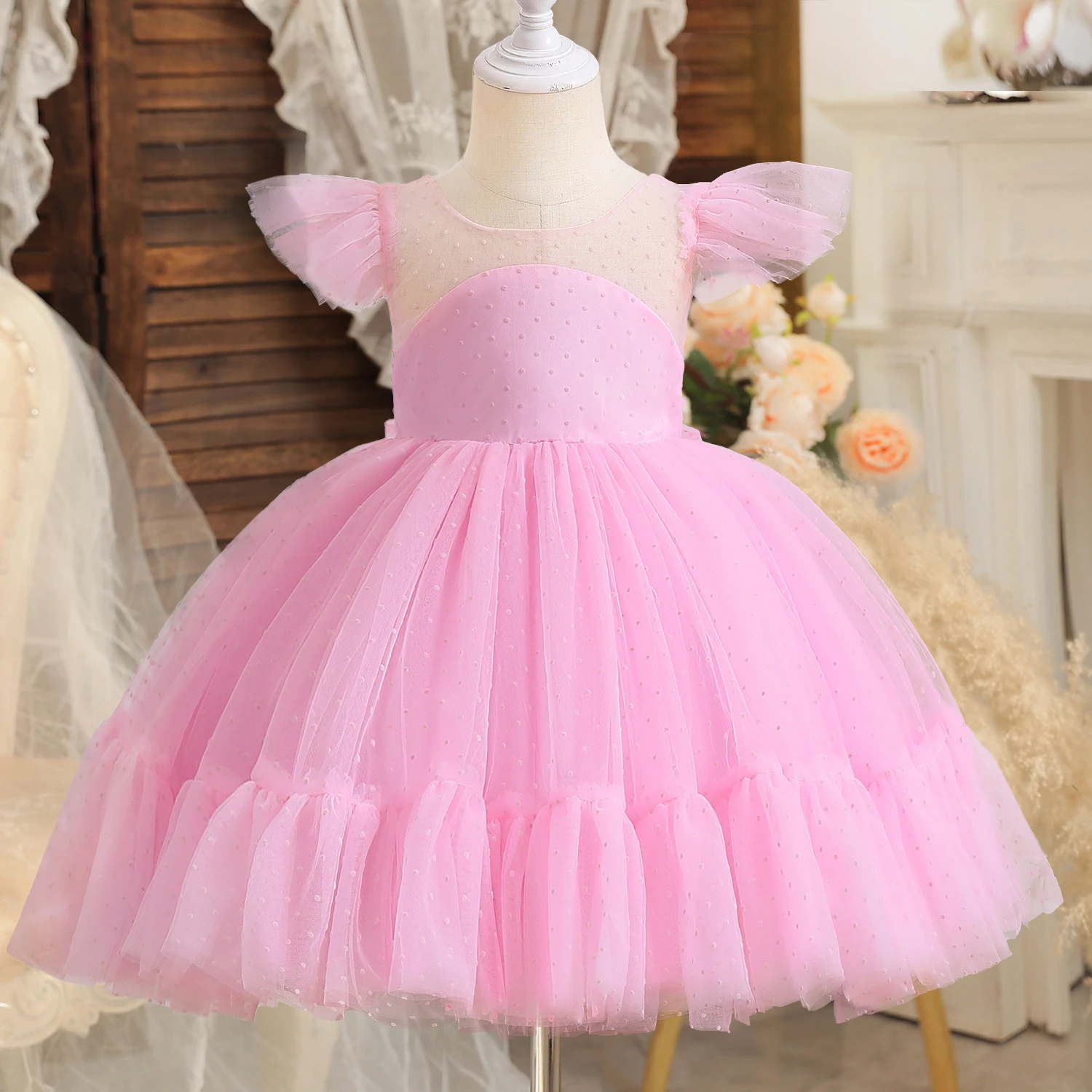 

Wedding Flower Girl Princess Dress for Baby Kids Bridesmaid Dresses Child Fashion Evening Gown Bow Tulle Birthday Party Clothes