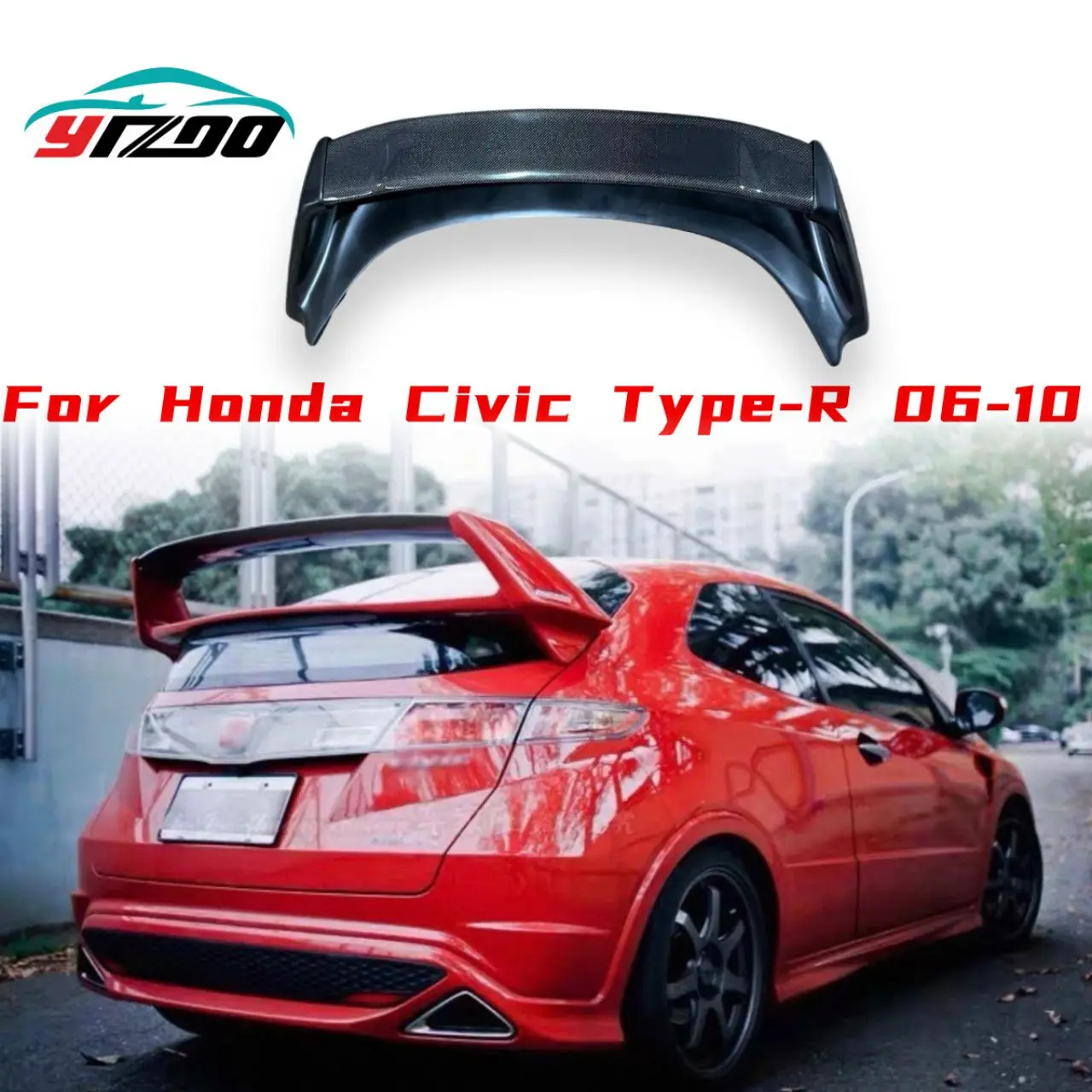 Фото Карбоновый спойлер + FRP, неокрашенный, для Honda Civic FN2 (2006-2010), Type R Seeker, задний спойлер из карбона. №1