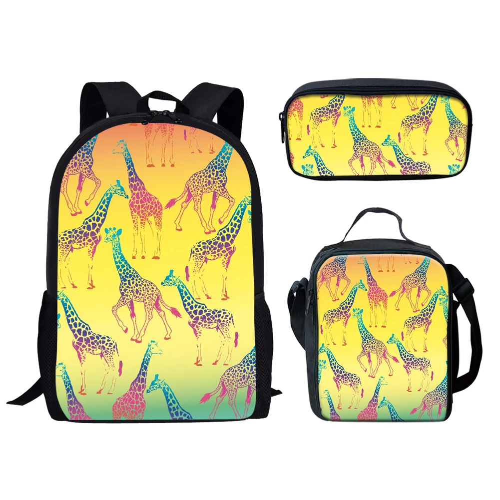 

FORUDESIGNS Fuuny Animal Gradient Giraffe Pattern School Bag for Children Canvas Backpack With Pencil Bag Book Bolsa mochilas