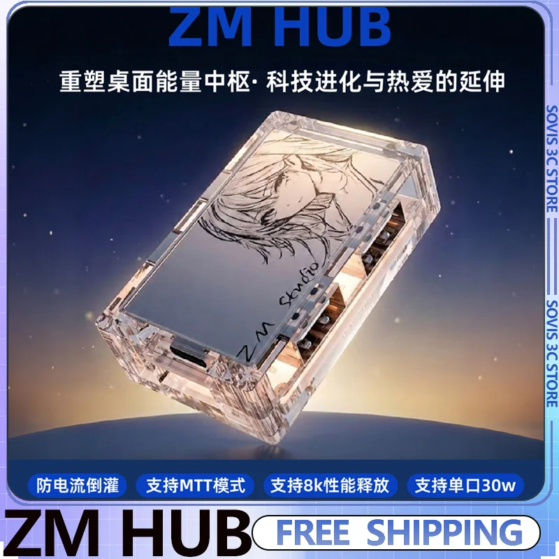 Фото Док-станция IMK ZM HUB 8K 2-в-3 с USB 2.0 и регулируемым блоком питания, прозрачная, для игровых аксессуаров №1