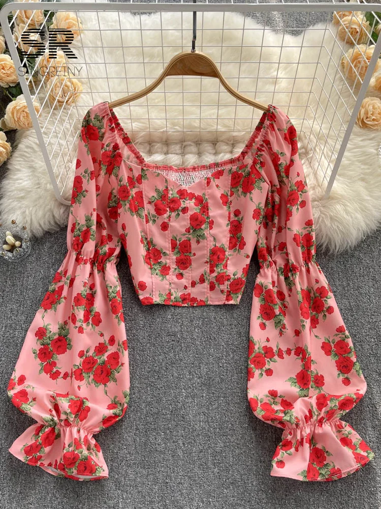 Женская блузка с открытыми плечами и цветочным принтом поясом на резинке