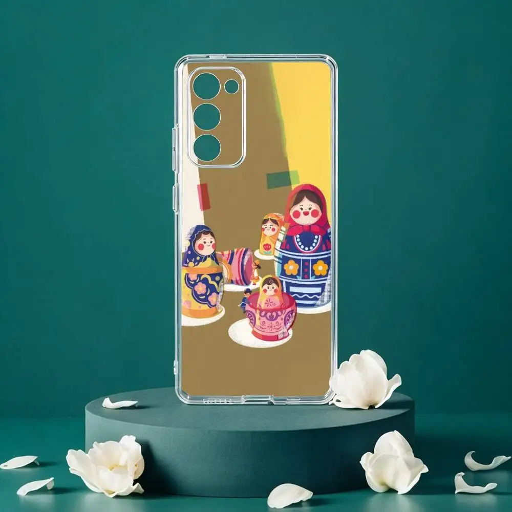 Фото Чехол для телефона с русскими матрёшками для Samsung Galaxy S24 S25 S23 S22 S21 Plus S24 S25, прозрачный чехол. №3