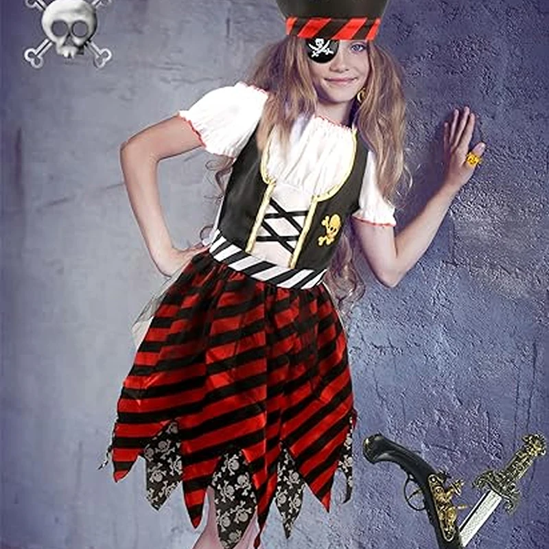 Костюм пиратский для девочек одежда в полоску с открытыми плечами и короткими