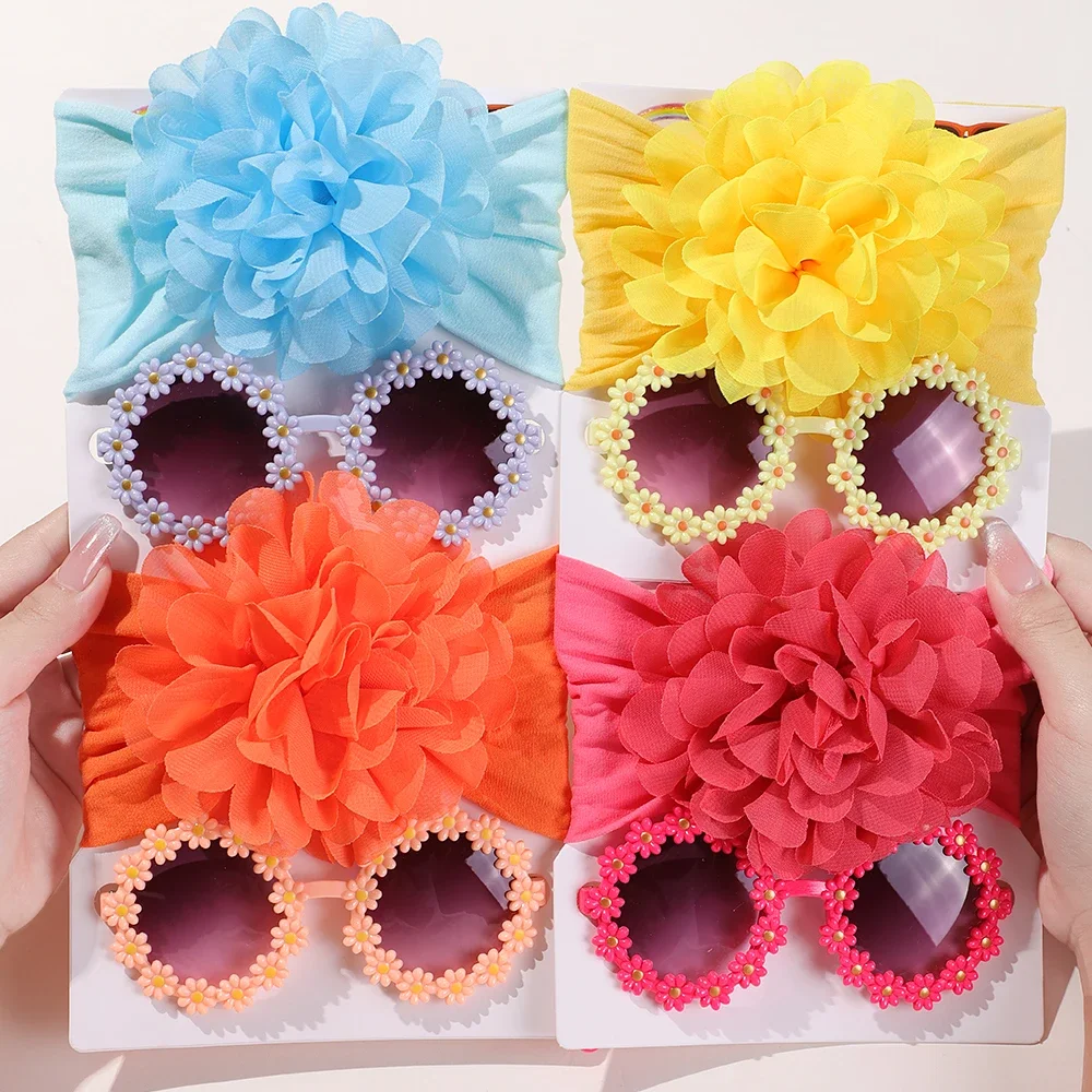 Повязка на голову с цветком для новорожденных девочек комплект из 2 больших