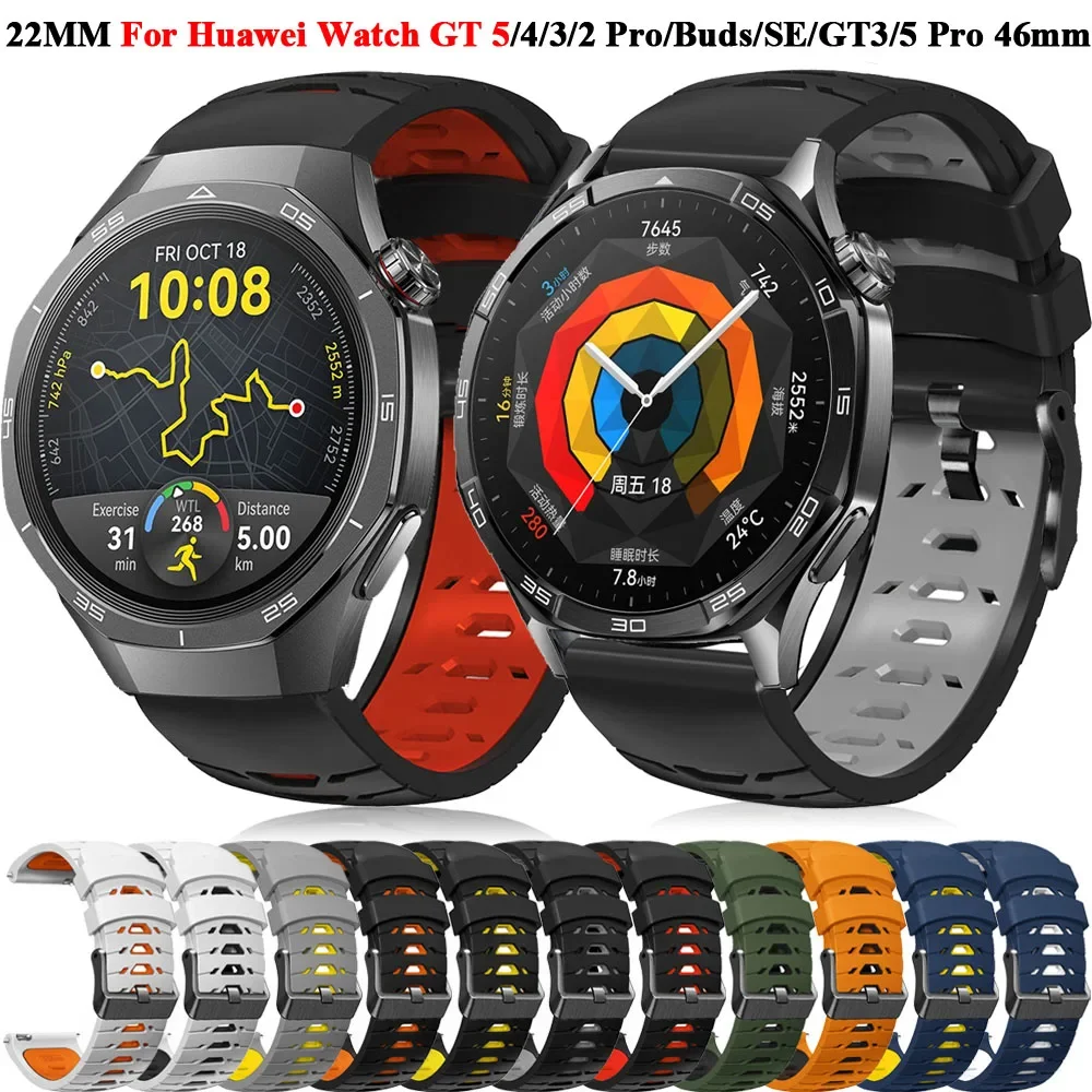 Фото Силиконовый ремешок 22 мм для HUAWEI WATCH GT 5 4 46 мм GT5/GT3/GT2/Ultimate/Buds, ремешок для часов HUAWEI WATCH 4 3 Pro, браслет-браслет №1