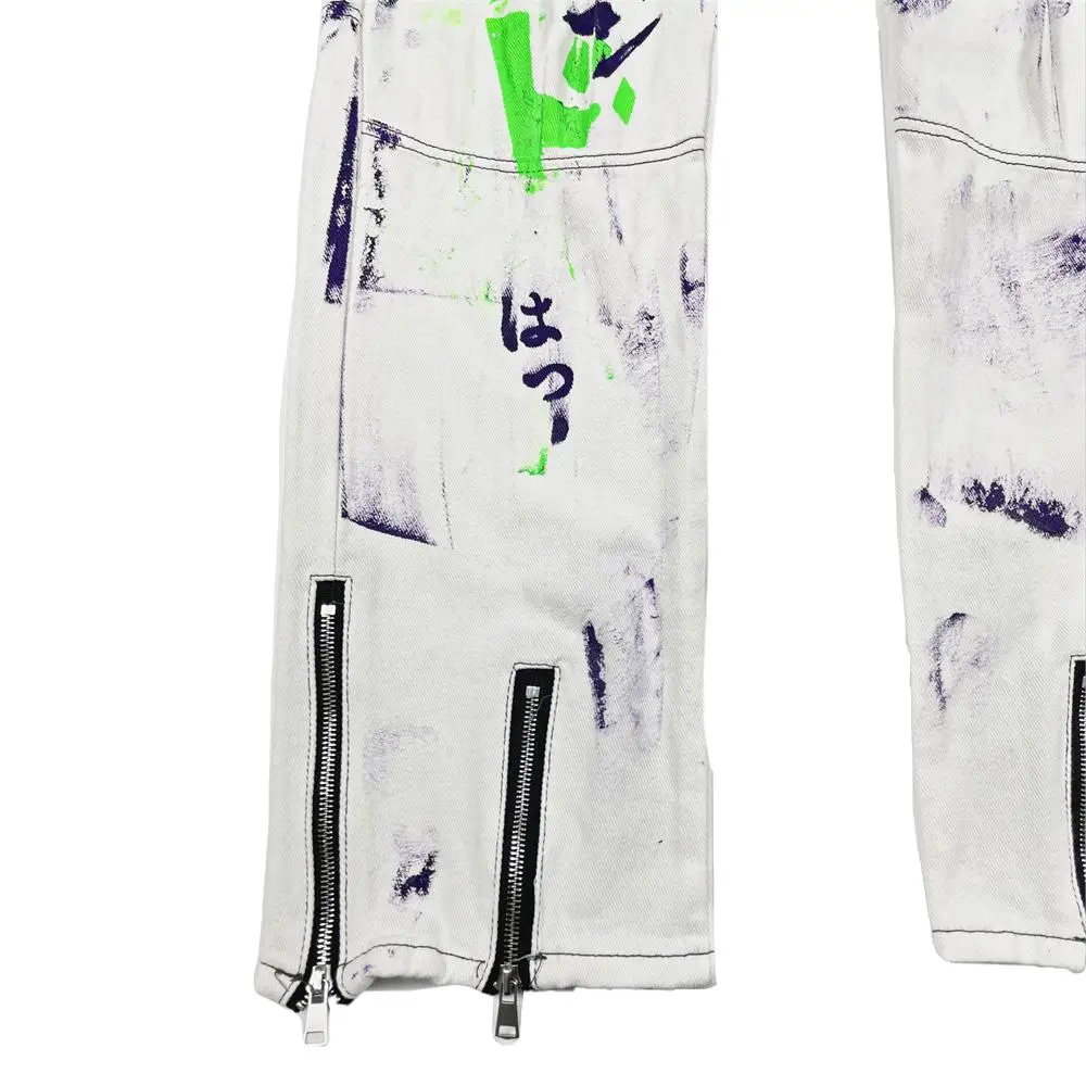 Men's Spring And Autumn New Hot Selling Street Japanese  Korean Tide Brand Comics Graffiti Punk Chain Trousers Straight Jeans