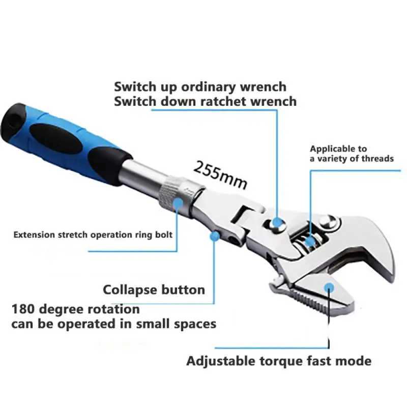 

Folding Wrench Tpr Multifunction Fast Foldable Rotatable Wrench Tool Rotary Wrench 10 Inches Adjustable Repair Repair Tool Pp