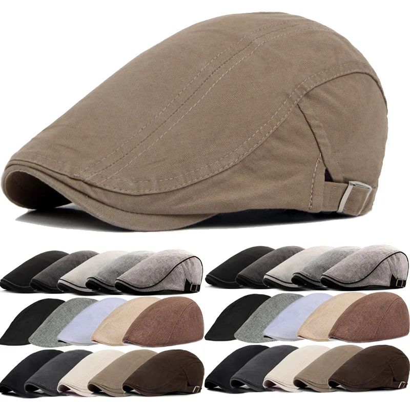 

New Men Berets Sprin Autumn Winter Britis Style Newsboy Beret at Retro Enland at Male ats Peaked Painter Caps for Dad