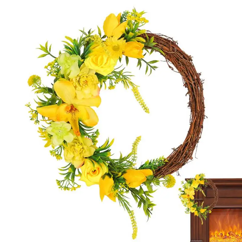 

Yellow Rose Wreath Hopeful Spring Garland With Rose Blossom Wall Art Supplies For Front Door Entrance Fireplaces Windows Walls