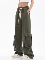 houzhou vintage baggy cargo pants women y2k hippie harajuku oversized trousers female grunge green sweatpants casual fashion