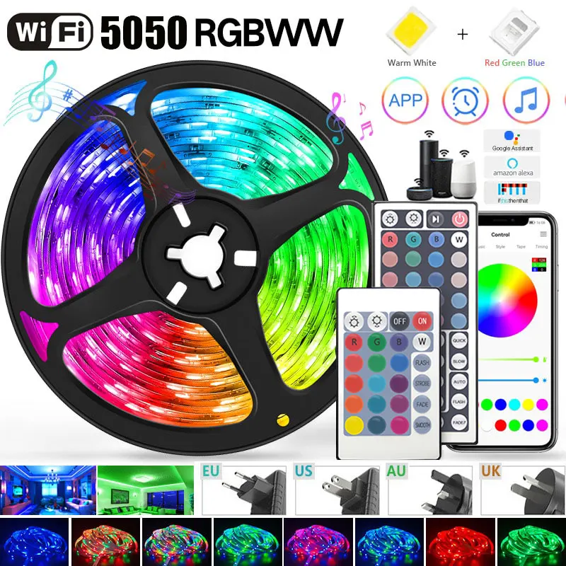 Светодиодные ленты Rgbww, 15 м, водонепроницаемая Диодная лента 25 м, 5050 Rgb Светодиодная лента, светодиодные ленты с Bluetooth App + адаптер, светодиодная лента для комнаты
