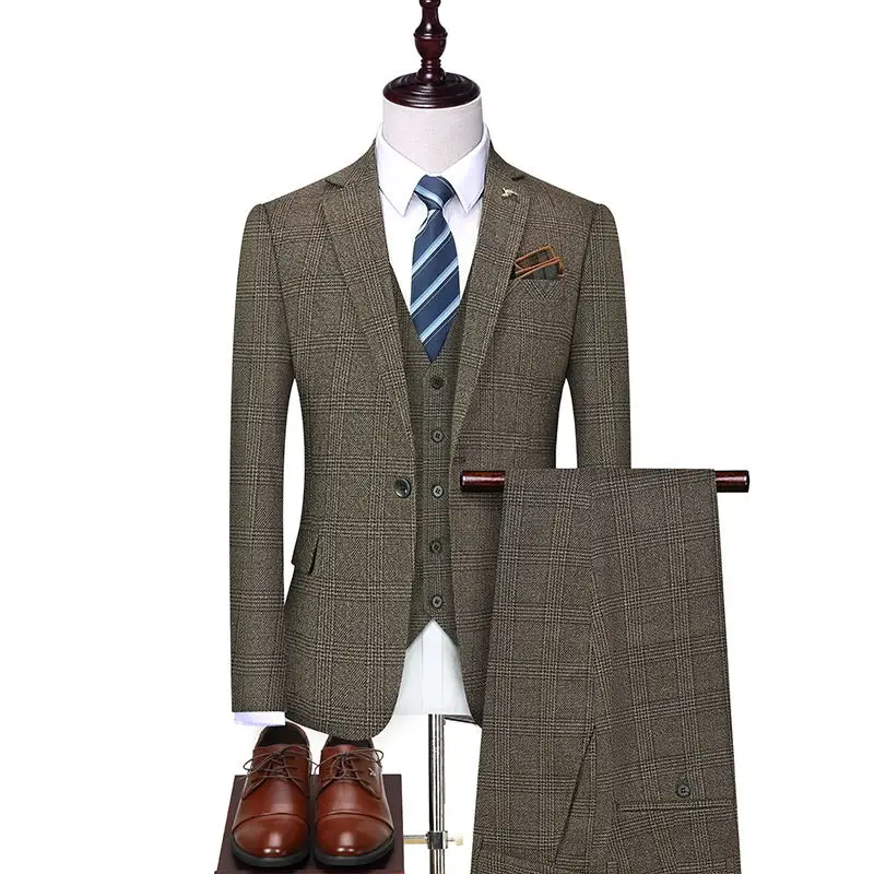 

2022 High Quality 5XL (suit+Vest+Pants) Men's Elegant Fashion Business Slim Linen Casual Dress Gentleman Dress Suit 3 Piece Set