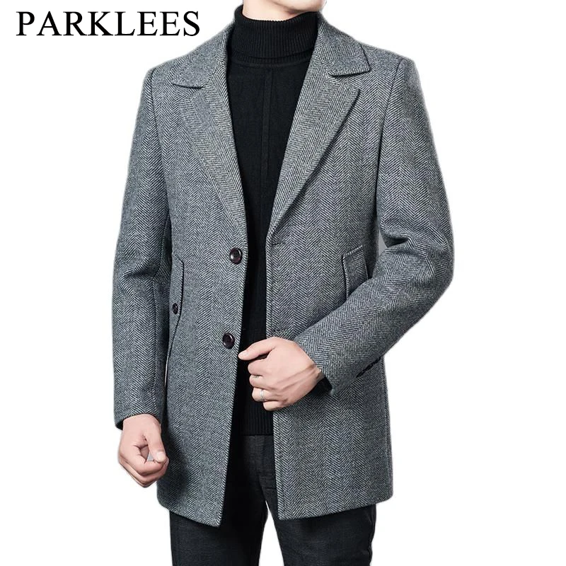 

Parklees, деловое повседневное мужское шерстяное пальто, новинка зимы 2022, теплое длинное пальто, модные однобортные куртки в Корейском стиле
