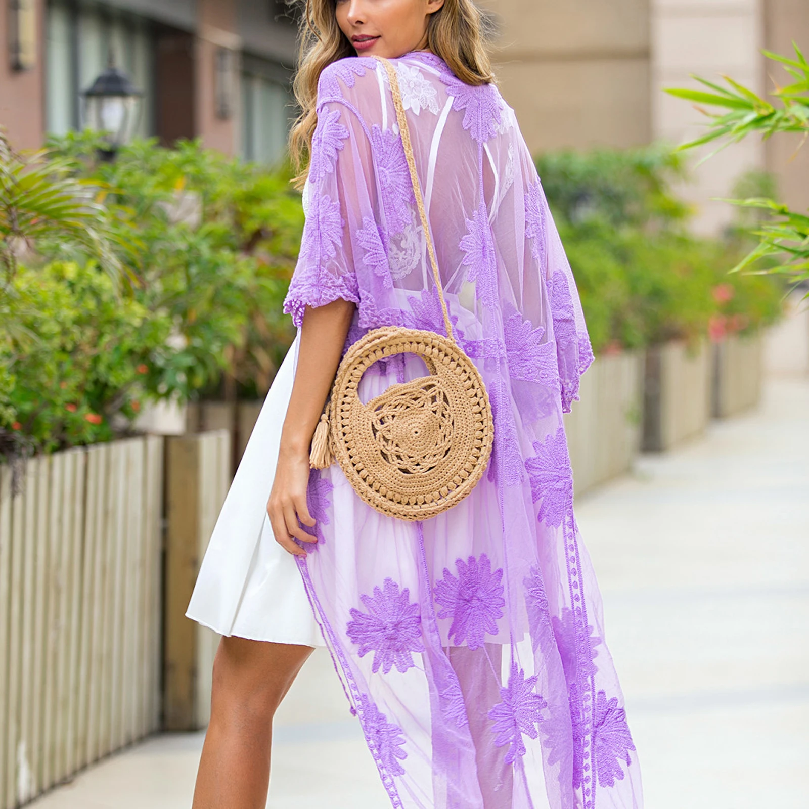 Женская круглая плетеная Сумка элегантный вязаный крючком кошелек на плечо