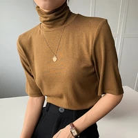 2022 spring new fashion korean women tops short sleeve slim thin cotton t shirts female turtleneck solid basic casual tees femme