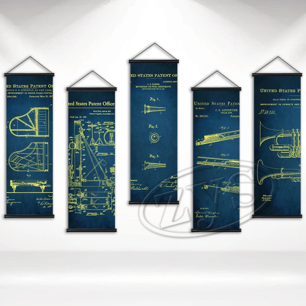 

Музыкальный патентный постер, Висячие свитки, художественная роспись, настенная Картина на холсте, детская комната