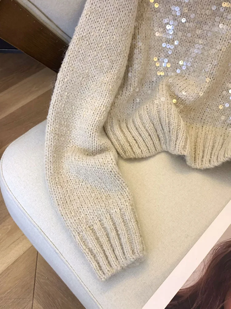 Модные блестящие пуловеры с блестками классический вязаный свитер винтажный