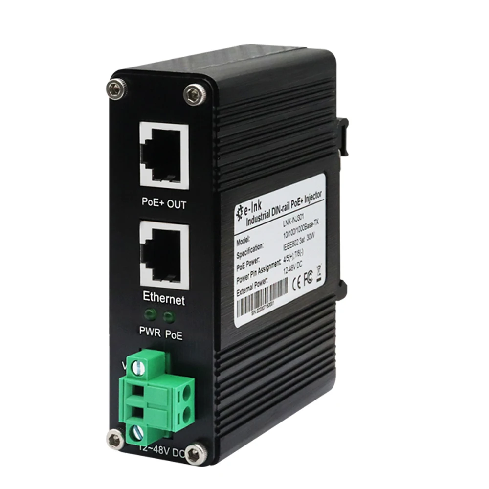 Industrial 30W Gigabit PoE+ Injector, 12~48V PoE Adapter,30W Output Up to 328ft,Din-Rail/Wall-Mount,IEEE802.3af/at poe injector