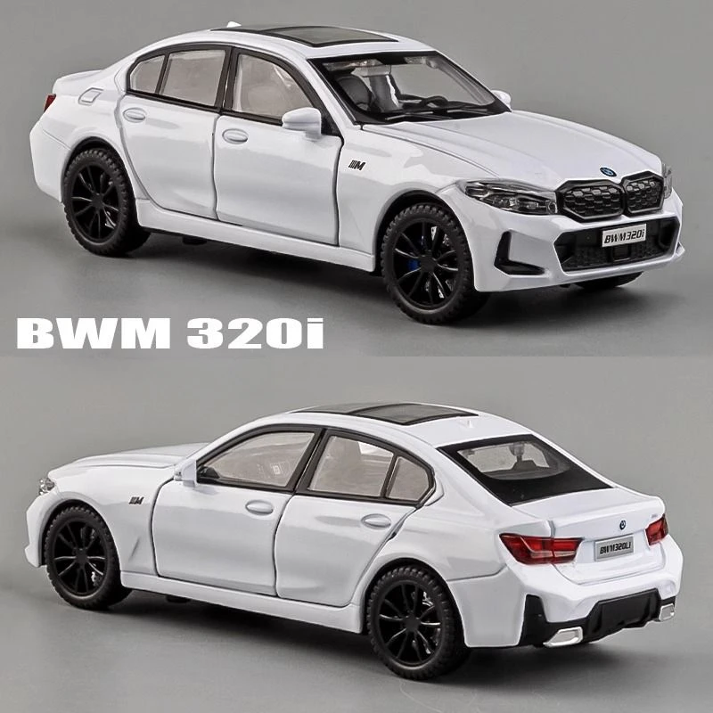 Фото Моделирование 1:32 BMW 320I модель автомобиля из сплава, звук, свет, литой под давлением игрушечный автомобиль, игрушечный автомобиль, подарок на день рождения, миниатюрный домашний декор №1