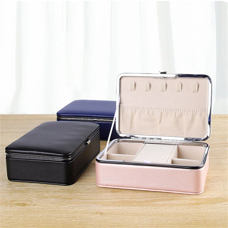 Fashion Girls Womens Jewelry Box Multifunctional PU metal frame necklace earring ring jewellery storage box Jewelry organizador