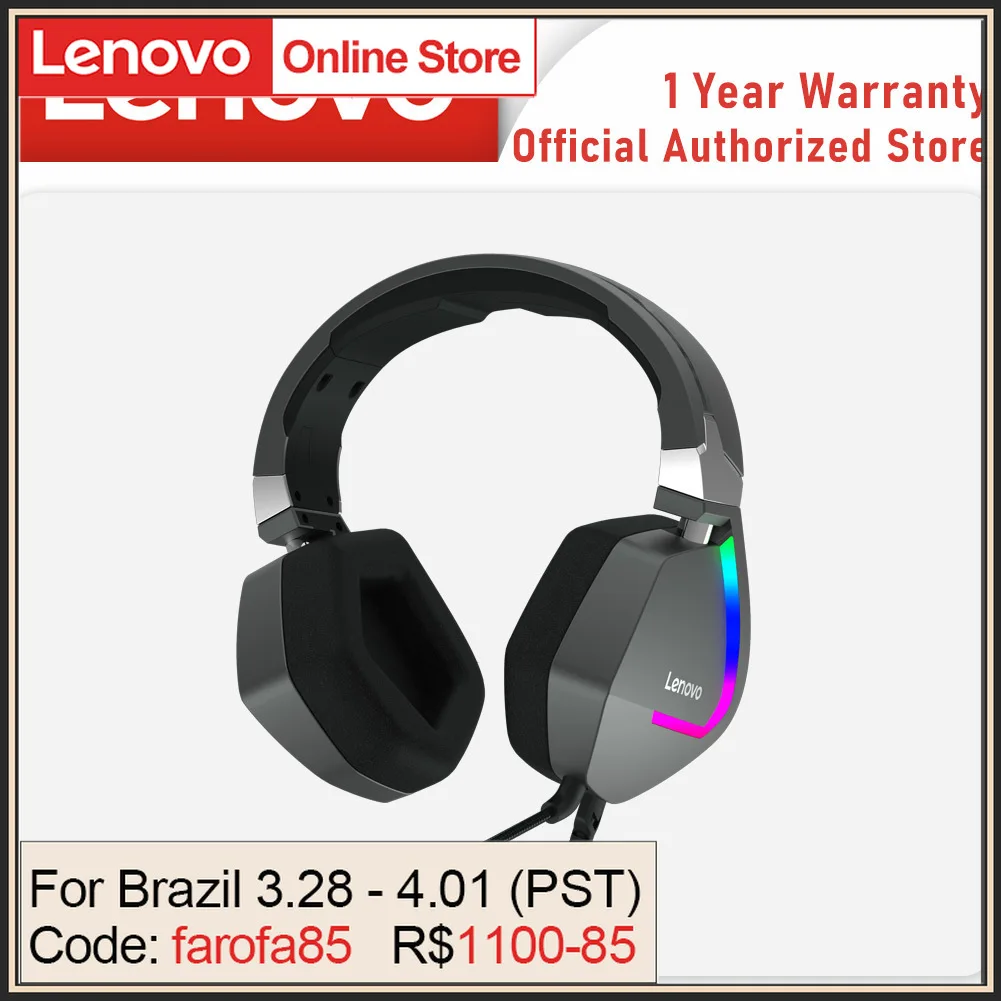 

Lenovo H402 Gaming Headset Wired Headset Surround Stereo RGB Colorful Light Deep Bass In-ear, PC Laptop Gaming Headphone