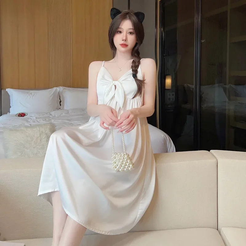 Сексуальная белая ночная рубашка принцессы на бретелях летняя домашняя одежда