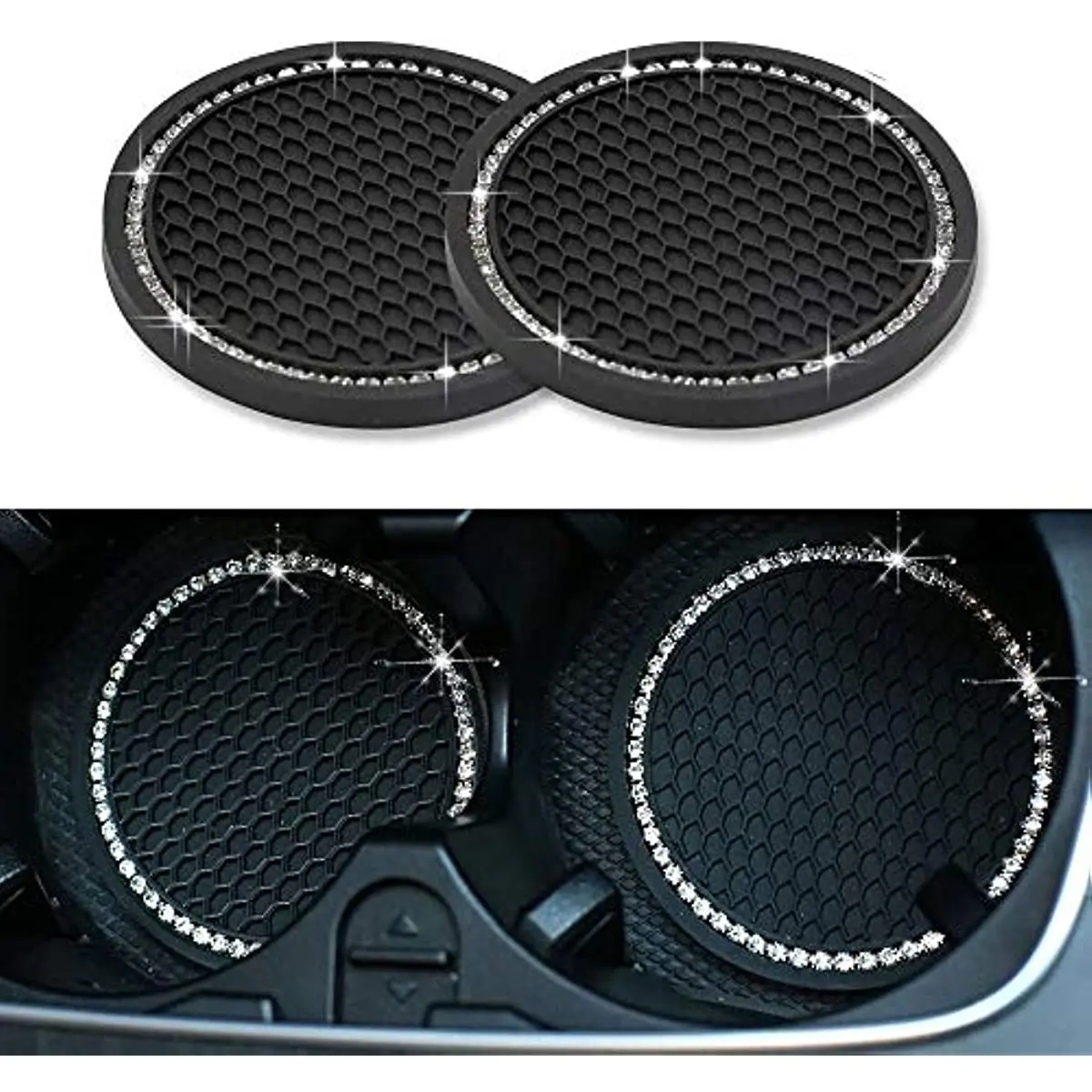 

Universal Vehicle Bling Auto Cup Holder Insert Coasters,2.75 Inch Crystal Rhinestone Car Accessories Silicone Car Coasters