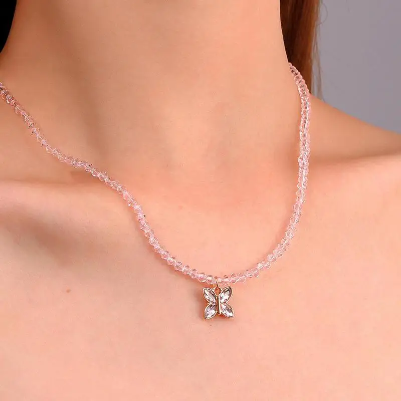 

New Handmade Beaded Necklace Sweet Crystal Butterfly Choker Necklace For Women Jewelry Necklaces & Pendants Colar Kolye CF10