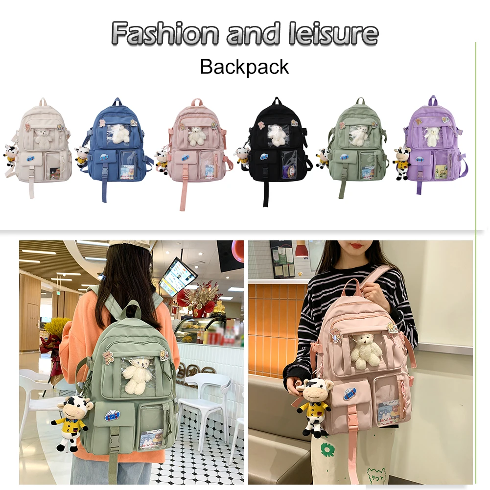 

2022Cute Women Backpacks Waterproof Multi-Pocket Nylon School Backpack for Student Female Girls Kawaii Laptop Book Pack Mochilas