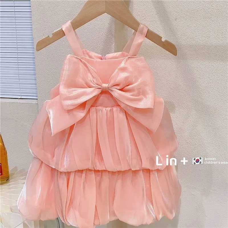 

Girls Dress 2022 New Baby Princess Skirt Bow Suspender Skirt Super Fairy Western Style Fashionable High-Definition Mesh