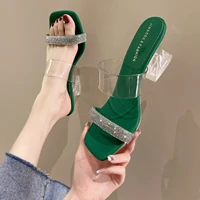 high heels women slippers chunky pvc sandals summer 2022 new transparent party dress slides designer pumps flip flops women