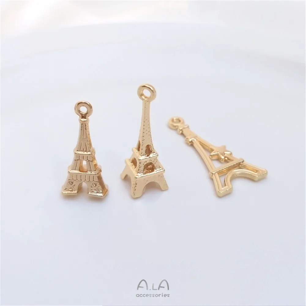 Купи 14K gold Paris Eiffel Tower pendant handmade diy jewelry charm bracelet accessories decorative pendant за 27 рублей в магазине AliExpress