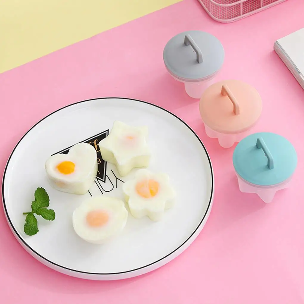 

4 Pcs/Set Cute Egg Boiler Plastic Egg Poacher Set Kitchen Egg Cooker Tools Egg Mold With Lid Brush Pancake Maker
