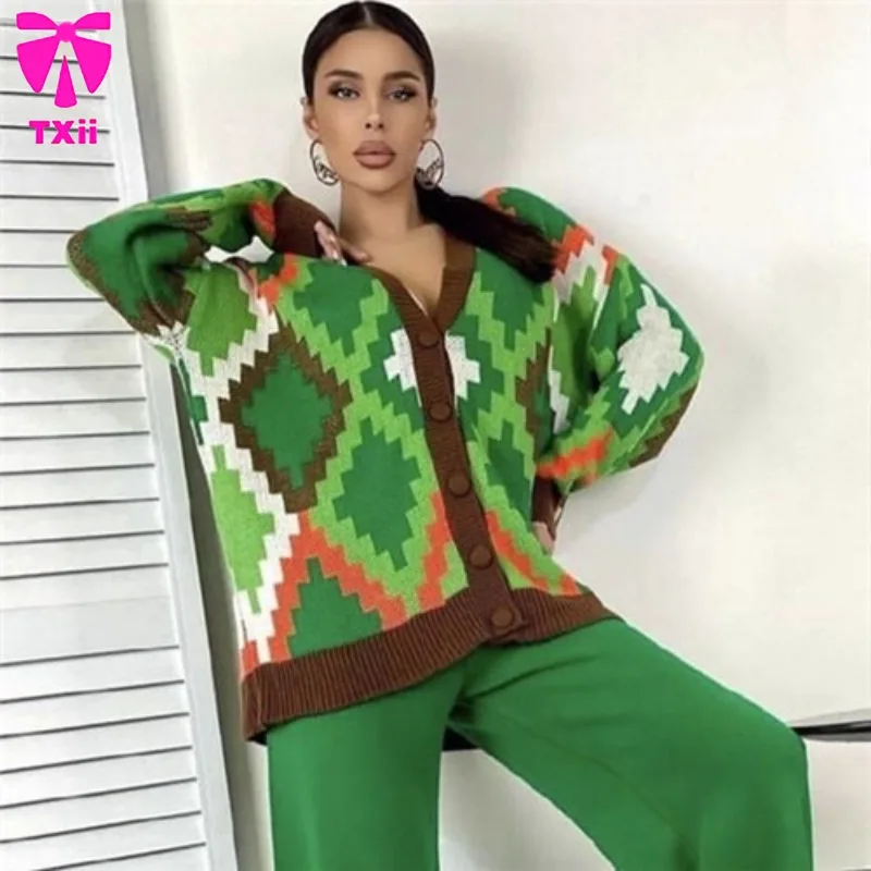 Клетчатый вязаный осенне-зимний повседневный свитер кардиган топ комбинезон с