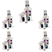 10pcs fashion castle charm bead cage locket aromatherapy diffuser pendant necklace keychain for gift jewelry making bulk