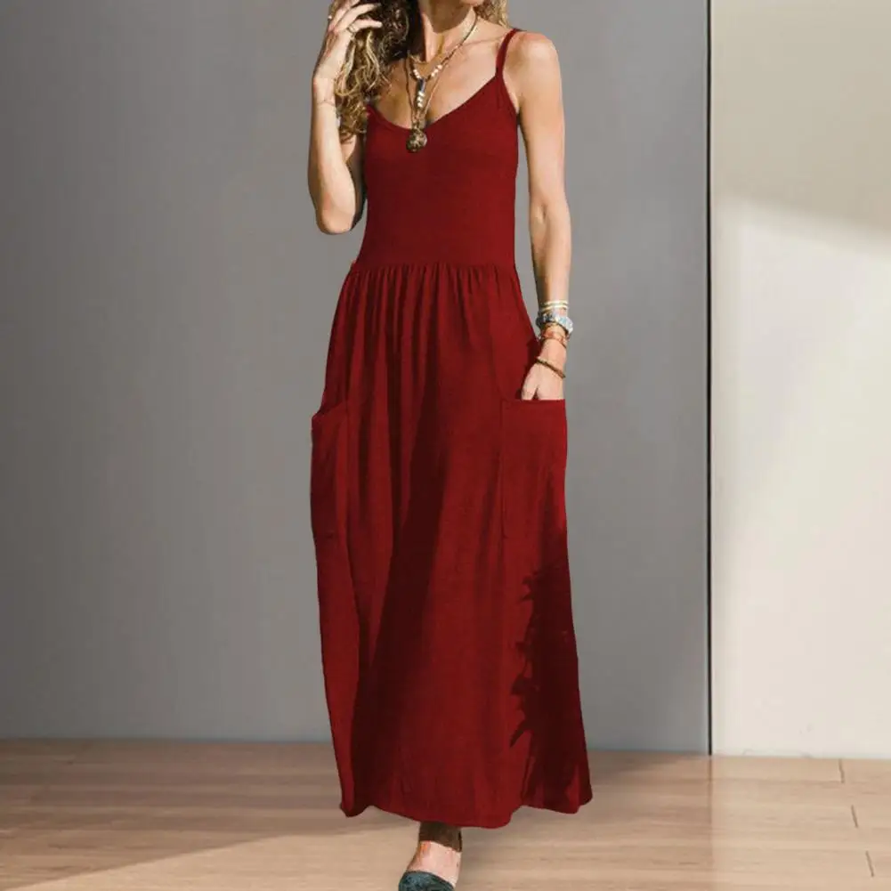 

Beautiful Sling Dress Soft Casual Dress Backless Lady Summer Casual Loose Hem Dress Relax Fit
