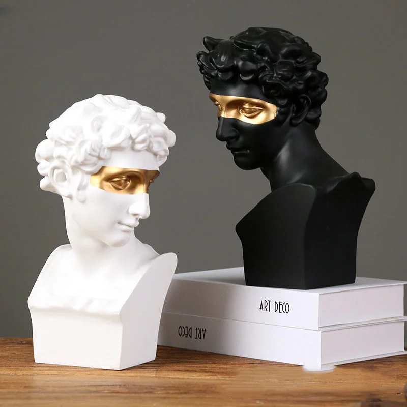 

Mysterious Mask David Statue Artwork Character Resin Sculpture Desk Ornaments Portrait Figures Statue Living Room Decor