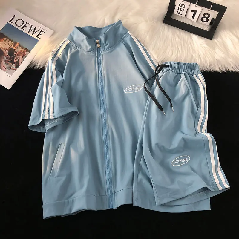 Fashion Casual suit men's summer short-sleeved jacket shorts two-piece set T-shirt 2023 new couple sportswear Oversized Clothing