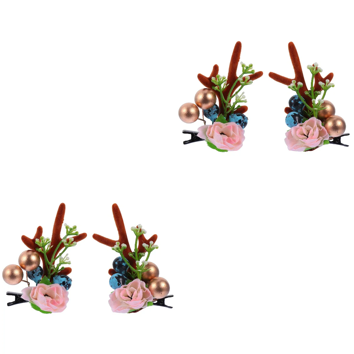 

2 Pairs Deer Ear Flower Antler Hair Clip Miss Tiara Girls Reindeer Hairpin Cloth Christmas