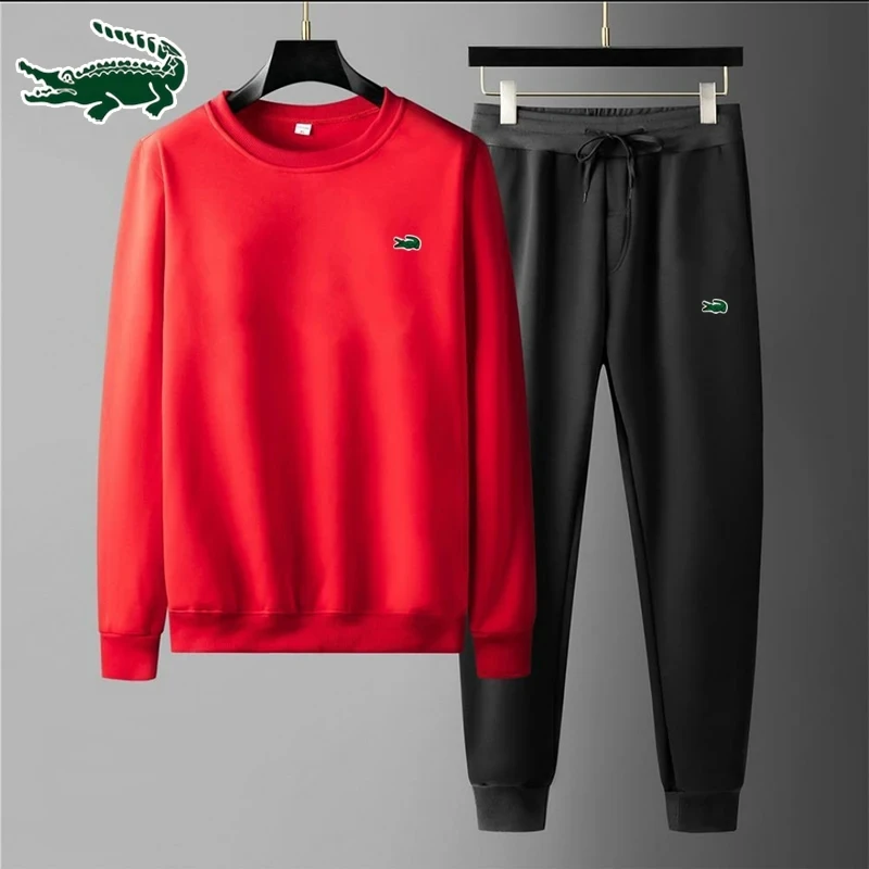 2023 New high-quality men's leisure sports round neck hoodless sweater pullover+outdoor running pants set S-3XL