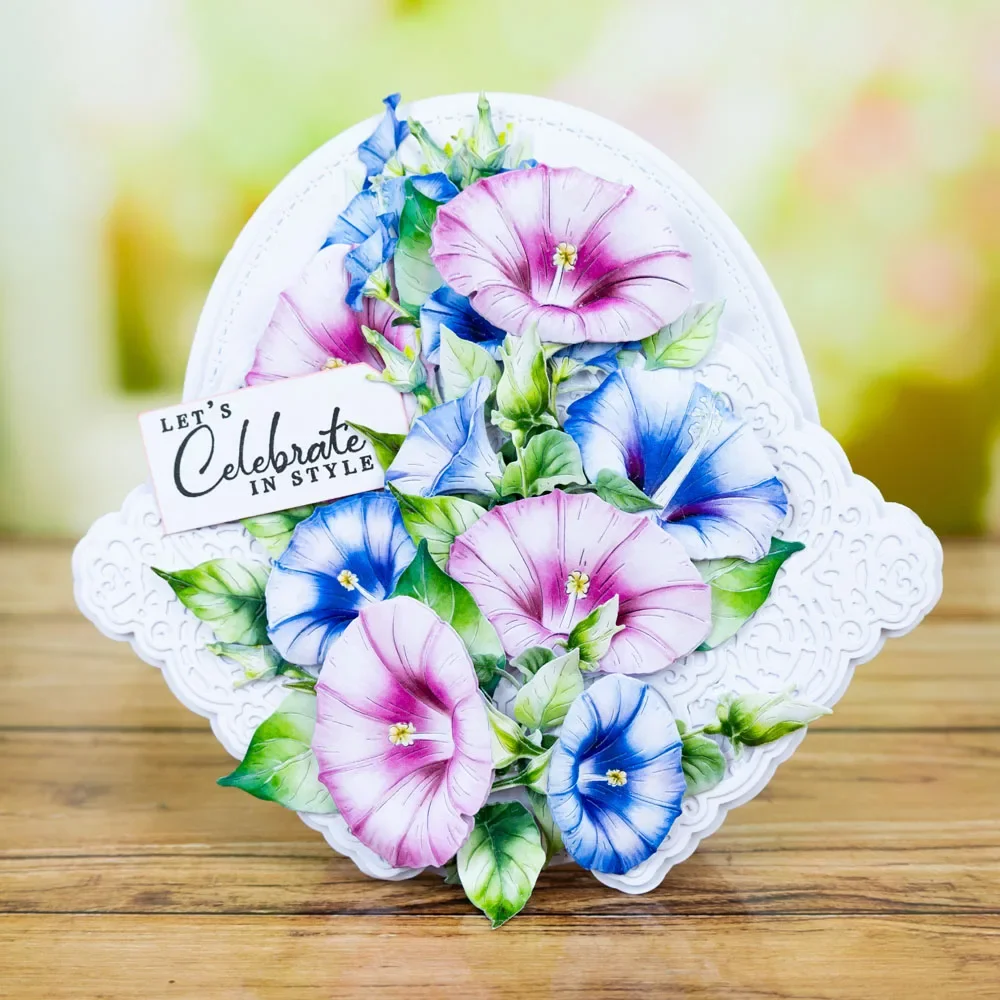 Построить букет Утренняя слава над краем цветы металлические трафареты штамп