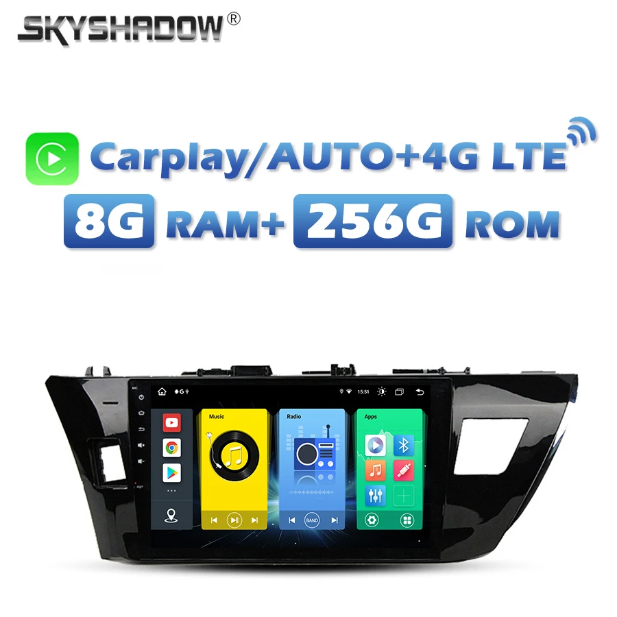 

360 4G SIM Wireless Carplay Auto Android 13.0 8G+256G Car DVD Player Wifi Bluetooth RDS RADIO GPS For Toyota Corolla 2014 2015
